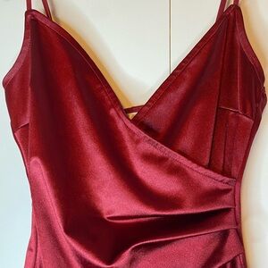 burgundy formal dress with slit